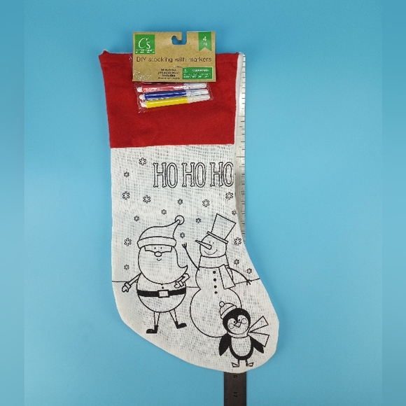 Crafter's Square DIY Ho Ho Ho Christmas Stocking Santa Snowman + Markers Red NEW - Picture 6 of 8